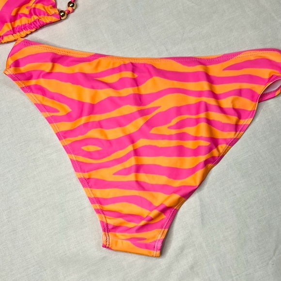 NWT Pink & Orange Zebra Print Bikini Set | Triangle Top & Hi-Rise Bottoms Size L - Picture 3 of 4